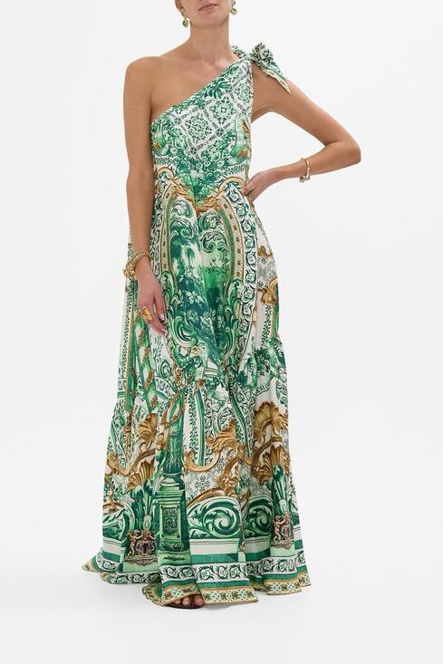 Camilla Dresses & Skirts - NWT Camilla Corridor Of Calm Green Silk One Shoulder Tie Maxi Dress sz M L